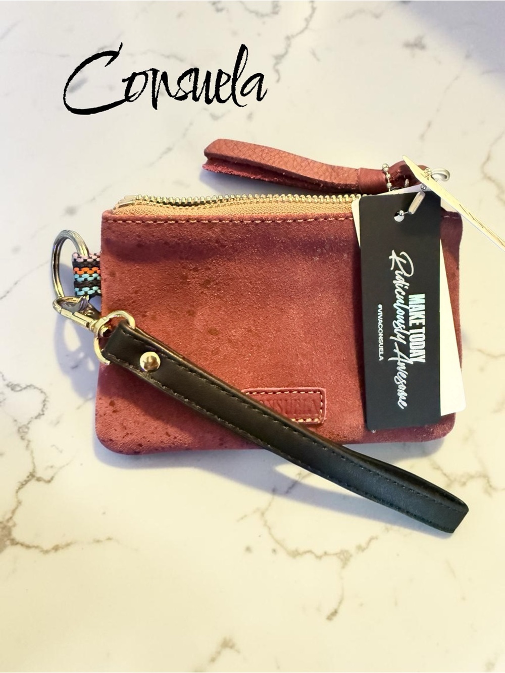 Consuela Burgundy Suede Wristlet Coin Purse - Pouch Rose